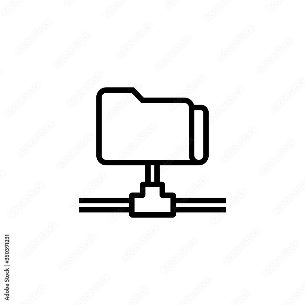 Aufkleber folder connected vector icon in linear, outline icon isolated on white background