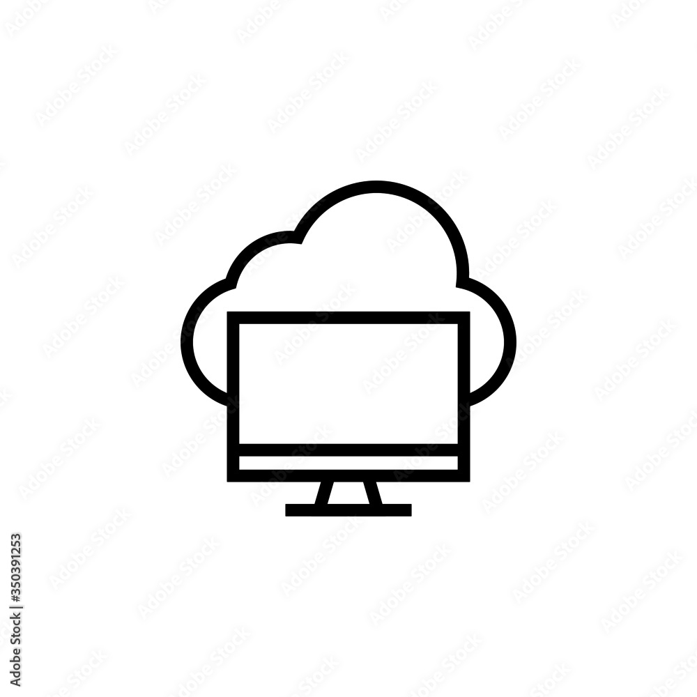 Poster computing cloud vector icon in linear, outline icon isolated on white background