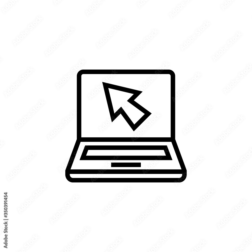 Aufkleber notebook and mouse cursor vector icon in linear, outline icon isolated on white background