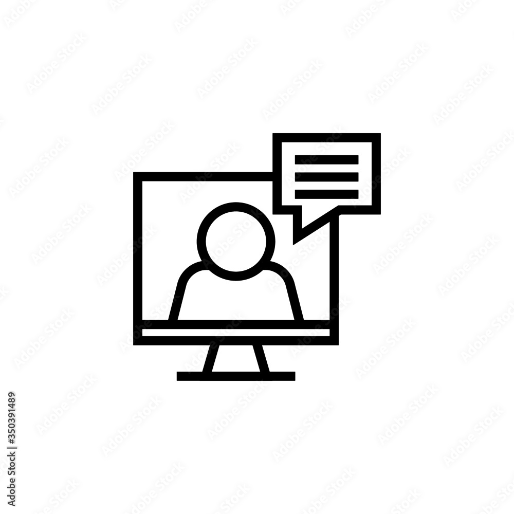 Poster computer training vector icon in linear, outline icon isolated on white background