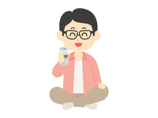 座ってビールを飲む男性のイラスト