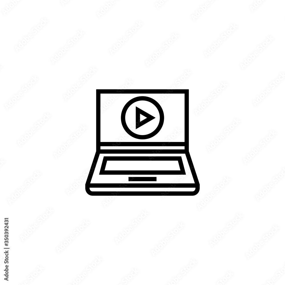 Poster computer video vector icon in linear, outline icon isolated on white background