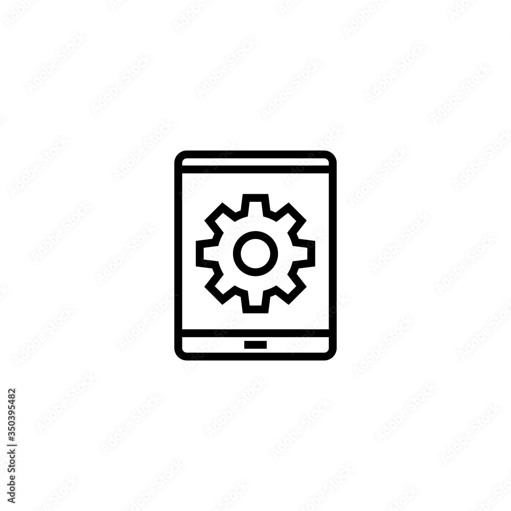 Poster tablet data settings vector icon in linear, outline icon isolated on white background