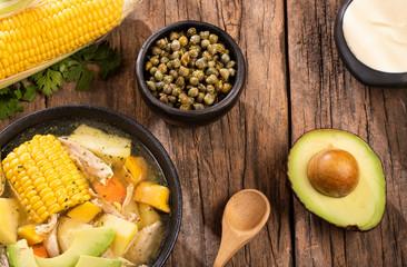 Colombian cuisine - ajiaco soup with chicken and vegetables