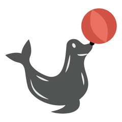 Sea Calf with ball Concept, Water Animal Show Vector color Icon design, circus and amusement park things on white background, 