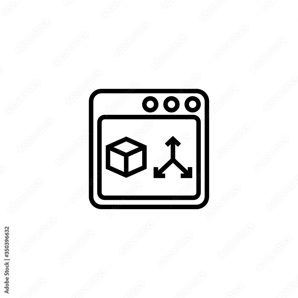 Poster 3d printing software icon vector in linear, outline icon isolated on white background