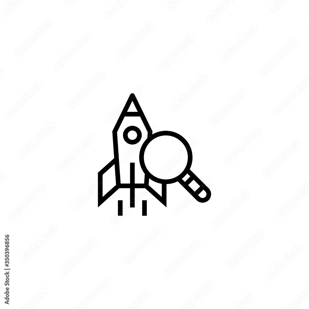 Poster startup project search icon vector in linear, outline icon isolated on white background