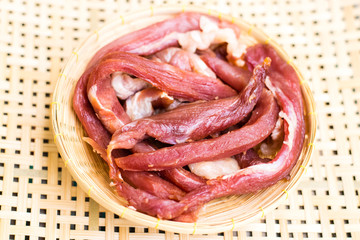 Dried meat in a bamboo dish