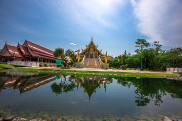 Fototapeta premium Background of Wat Pa Charoen Rat, Pathum Thani Province Dharma Practice Center 13, Buddhist people come to make merit, Khlong 11 (Sai Klang), Bueng Thonglang Subdistrict Lam Luk Ka District, Thailand