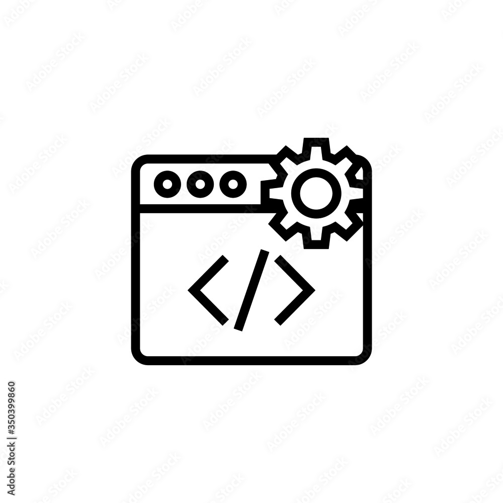 Poster web development icon vector in linear, outline icon isolated on white background