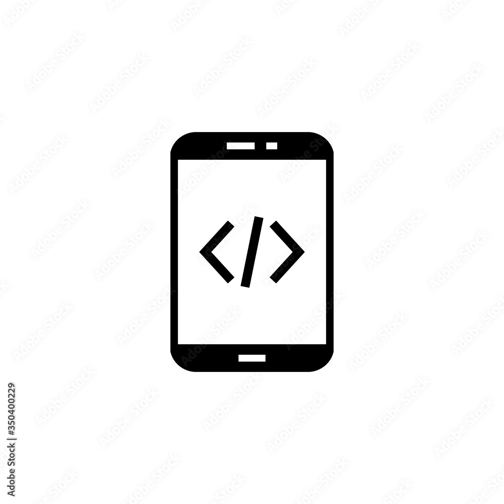 Poster mobile development icon vector in black solid flat design icon isolated on white background