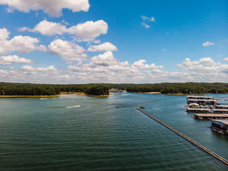 Naklejka premium Aerial view of Lake Allatona a popular spot outside of Atlanta for boating and recreation