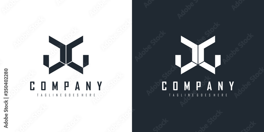 Poster initial letter d and g linked logo. black and white linear geometric style isolated on double backgr