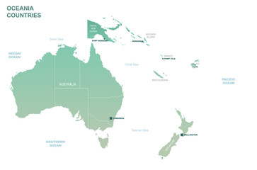 detailed oceania countries vector map. australia, new zealand and pacific islands country.  © Tuna salmon