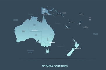 detailed oceania countries vector map. australia, new zealand and pacific islands country.  © Tuna salmon