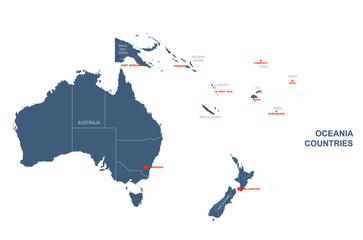 detailed oceania countries vector map. australia, new zealand and pacific islands country.  © Tuna salmon