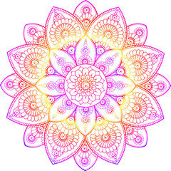 Floral doodle outline gradient mandala. decorative design element on a white background. 60's motifs