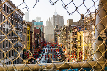 Golden Hour over Chinatown in Manhattan, New York. 2017