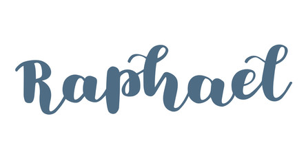 German spelling of the male name Raphael. German lettering. Deutsch spelling. Calligraphy male name, isolated over white.