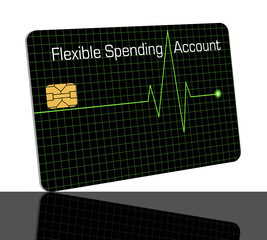 Here is a flexible spending account debit card designed with an EKG graph line to indicate the card is for medical expenses. FSA card is a vector image.
