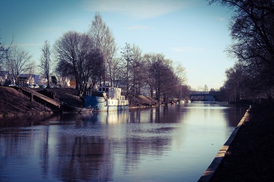 Boat In Fyris River Canal Against Sky