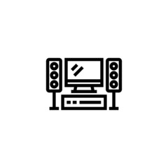 Home theater vector icon in linear, outline icon isolated on white background