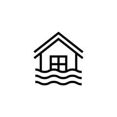 Flooded home vector icon in linear, outline icon isolated on white background