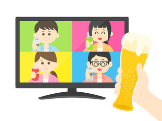 オンライン飲み会のイラスト