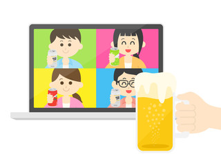 オンライン飲み会のイラスト
