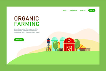 Organic Farming Vector Landing Page: Farm Landscape