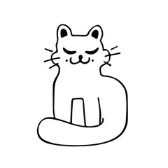 handwritten cat with closed eyes on a white background