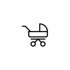 Fototapeta na wymiar Baby stroller vector icon in linear, outline icon isolated on white background