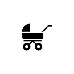 Baby stroller vector icon in black solid flat design icon isolated on white background