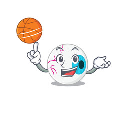 Sporty cartoon mascot design of eyeball with basketball