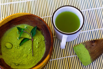 Green tea matcha and tea powder for people health