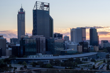 Perth City Skyline architecture, building, city, cityscape, landmark, Perth, travel, urban sunrise 