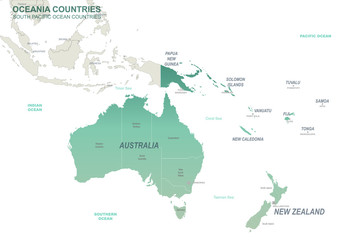 Australia map. map of  oceania countries. pacific islands vector map.  - obrazy, fototapety, plakaty