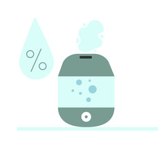 Humidifier with drop and percent sign. Health care concept, air freshener at home or office. Flat vector illustration.