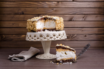 Round layer cake with nuts