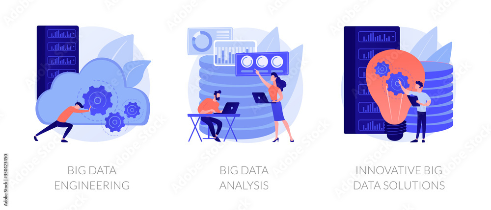 Poster databases and datacenters hardware. digital information storage. big data engineering, big data anal