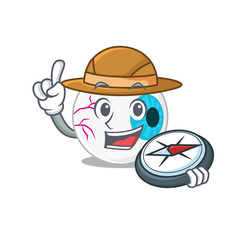 mascot design concept of eyeball explorer using a compass in the forest
