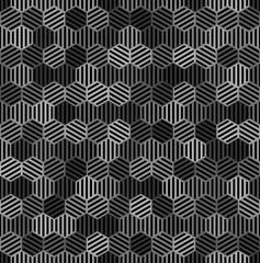 black and gray striped hexagons. vector seamless pattern. simple repetitive background. textile paint. fabric swatch. wrapping paper. continuous print. design element for phone case, home decor