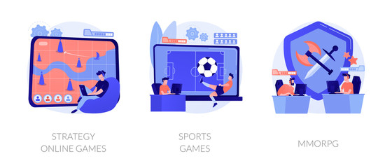 Internet and video gamers streaming. Cybersport tournament. Modern entertainment and pastime. Strategy online games, sports games, MMORPG metaphors. Vector isolated concept metaphor illustrations. © Visual Generation