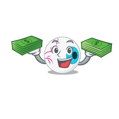 A wealthy eyeball cartoon character with much money