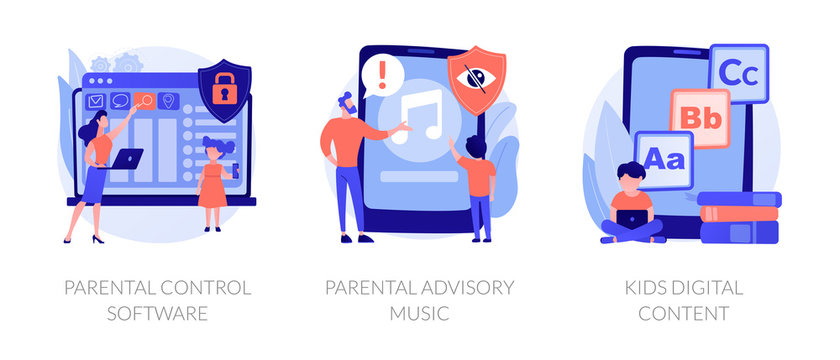 Prohibited content, access restrict. Educational lesson for children. Parental control software, parental advisory music, kids digital content metaphors. Vector isolated concept metaphor illustrations