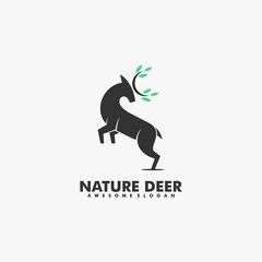 Vector Logo Illustration Nature Deer Silhouette Style.