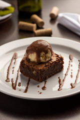 Chocolate Brownie with ice cream and topping