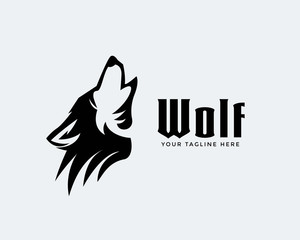 Elegant head roaring wolf art logo design inspiration