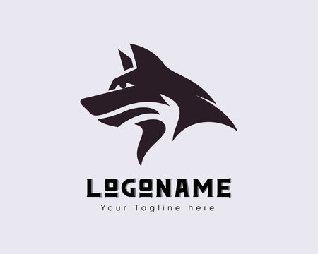 Simple abstract black head wolf logo design inspiration