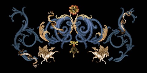 Decorated with elegant and luxurious patterns. Rococo, Baroque style, retro elements, invitation cards, textiles, wrapping paper and fabric design.